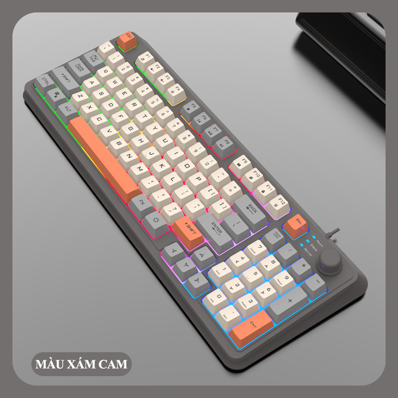 Bàn phím giả cơ chuyên game XUNFOX K82 thiết kế 94 phím nhỏ gọn có đèn led 7 màu kèm theo nút vặn âm lượng tiện lợi - Hàng Chính Hãng