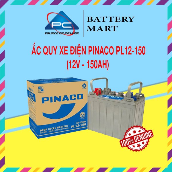 Ắc Quy Xe Điện PINACO PL 12-150 12V-150Ah, acquy dùng cho xe golf, xe điện