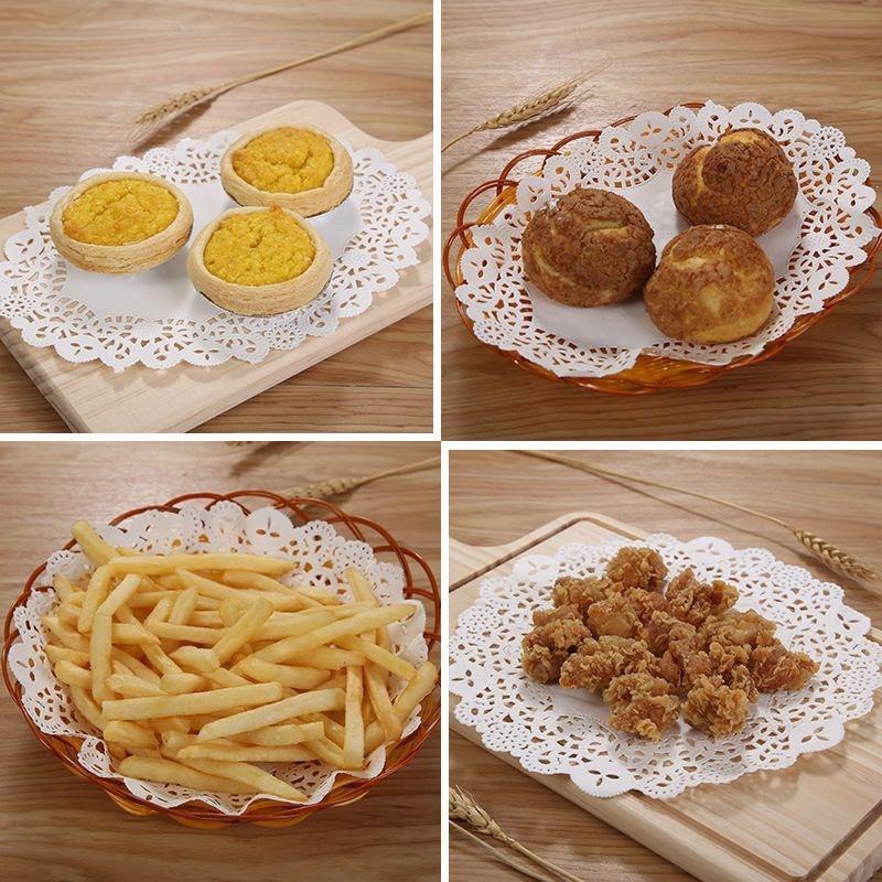 Set 100 tờ giấy nến tròn HOA VĂN thấm dầu đục lỗ lót thức ăn, đồ chiên rán, bánh ngọt phong cách Vintage decor bàn ăn