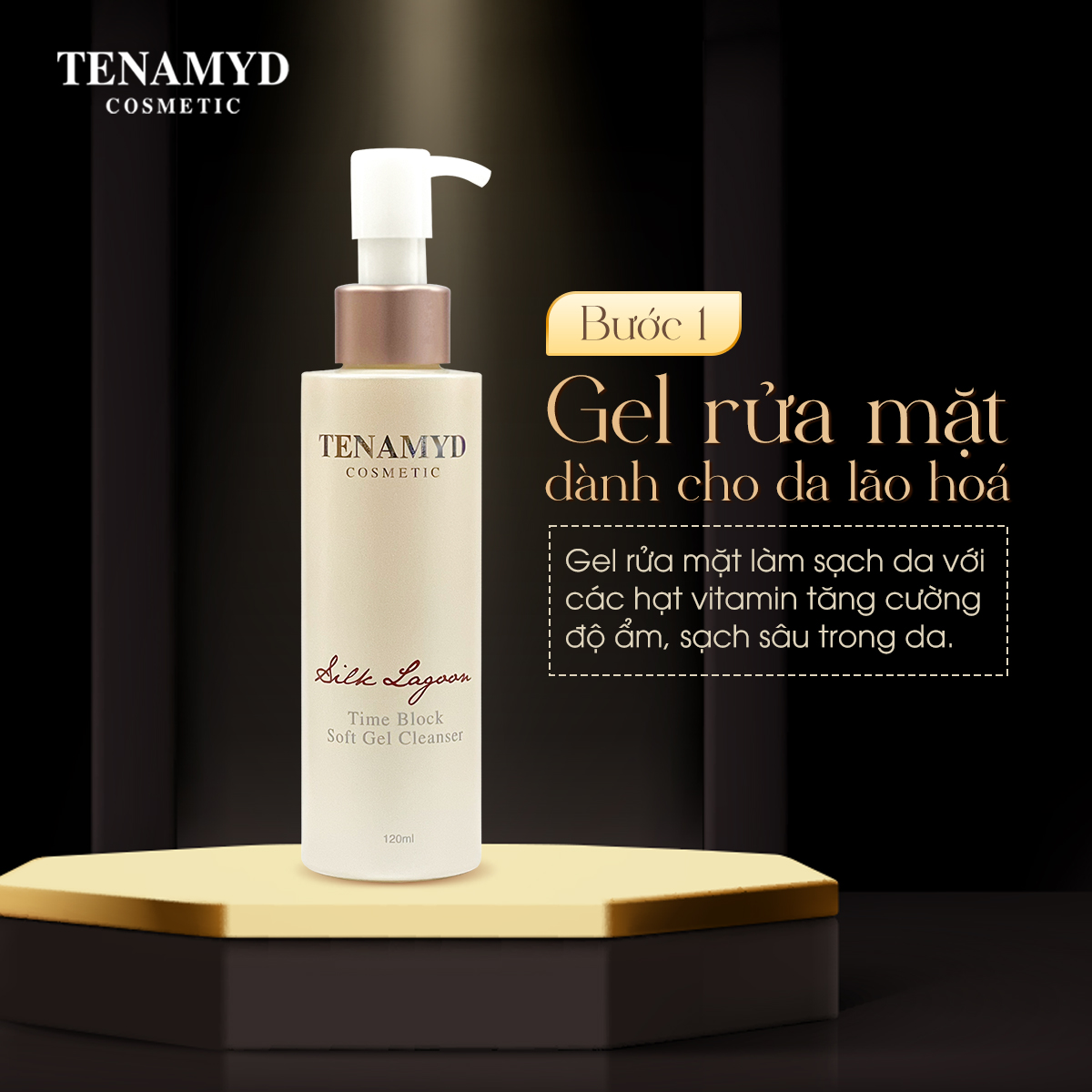 Sữa rửa mặt dành cho da lão hóa TENAMYD Silk Lagoon Time Block Soft Gel Cleanser 120ml