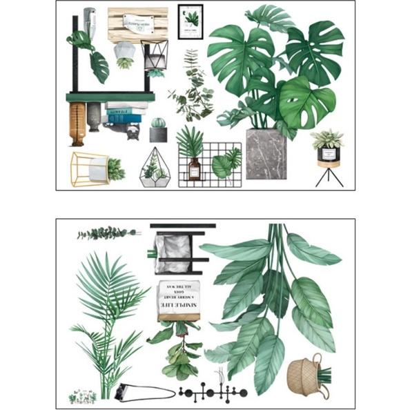 Decal dán chi tiết trang trí tường Nhiều Chậu Cây Xanh ghép 2 tấm