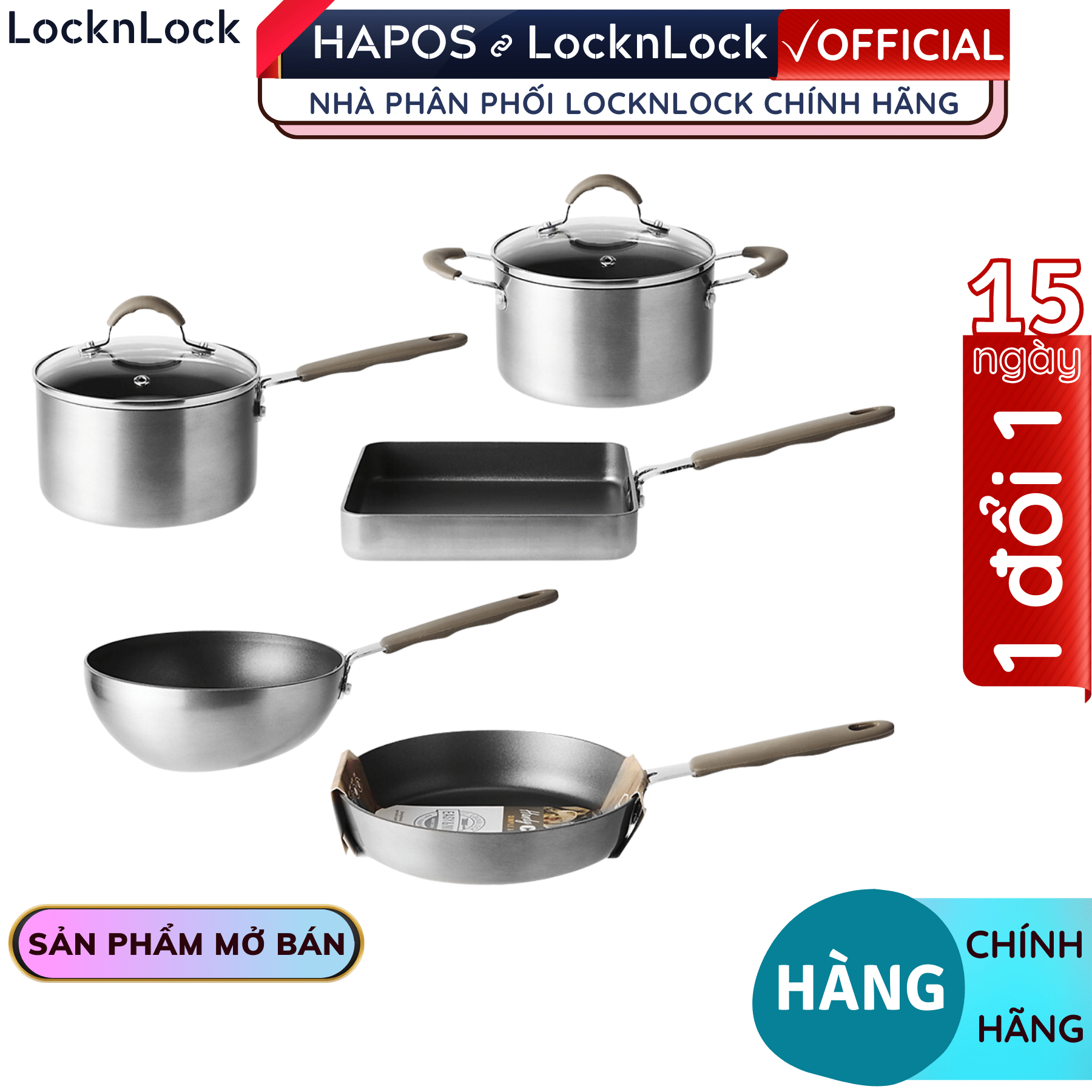 Nồi, chảo nhôm chống dính Lock&amp;Lock Handycook, nhiều size - Không dùng bếp từ - Hàng Chính Hãng - Hapos