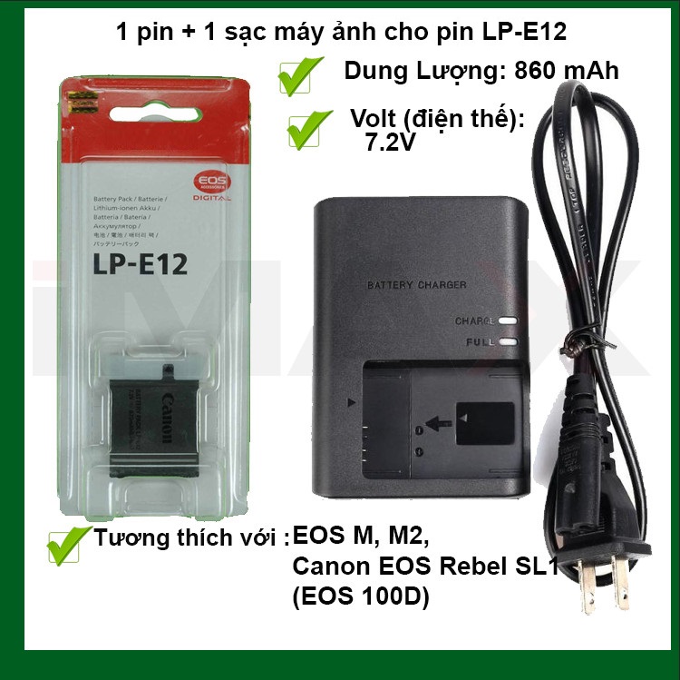 COMBO PIN SẠC THAY THẾ CHO PIN MÁY ẢNH CANON LP-E12