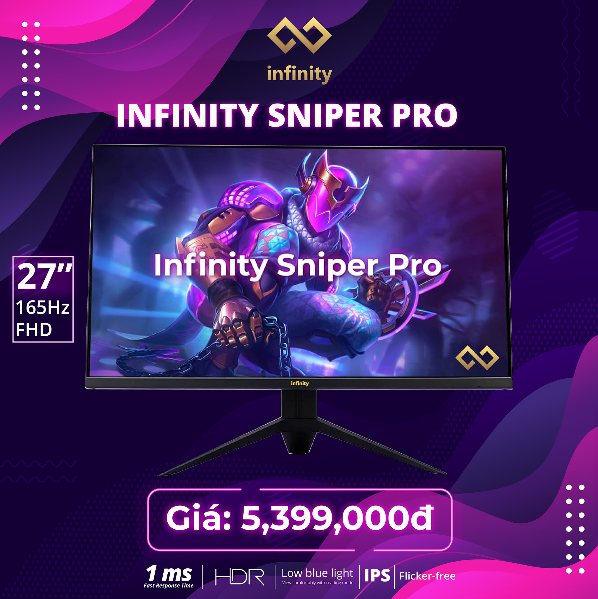 Màn hình LCD Infinity Sniper Pro – 27 inch FHD Fast IPS / 165Hz / HDR / AMD Freesync / Gsync / Chuyên Game - Hàng chính hãng