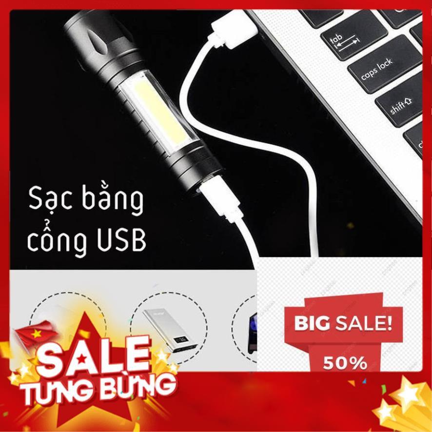 Đèn pin siêu sáng mini bin sạc điện usb bóng led xpe cob có zoom chống nước cầm tay chuyên dụng