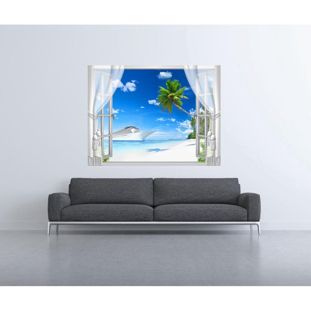 Tranh dán tường cửa sổ 3D Cảnh biển đẹp 0336