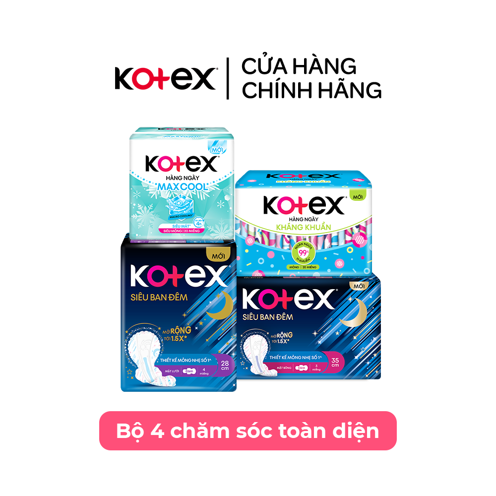 [Quà tặng không bán] Combo 4 gói BVS ban đêm (mặt bông+lưới) và hằng ngày ( kháng khuẩn+maxcool)