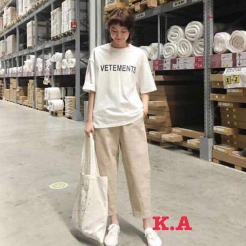 Quần Kaki Nữ Lưng Cao Dáng Rộng Ống Suông ulzzang