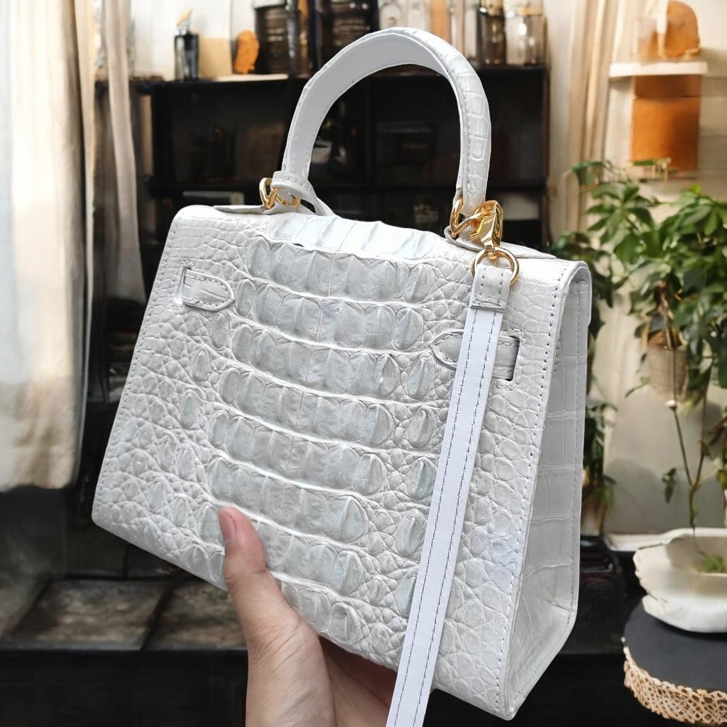 Túi xách nữ size 25 có dây đeo. Da cá sấu BẠCH TẠNG - ĐẸP TINH KHIẾT!