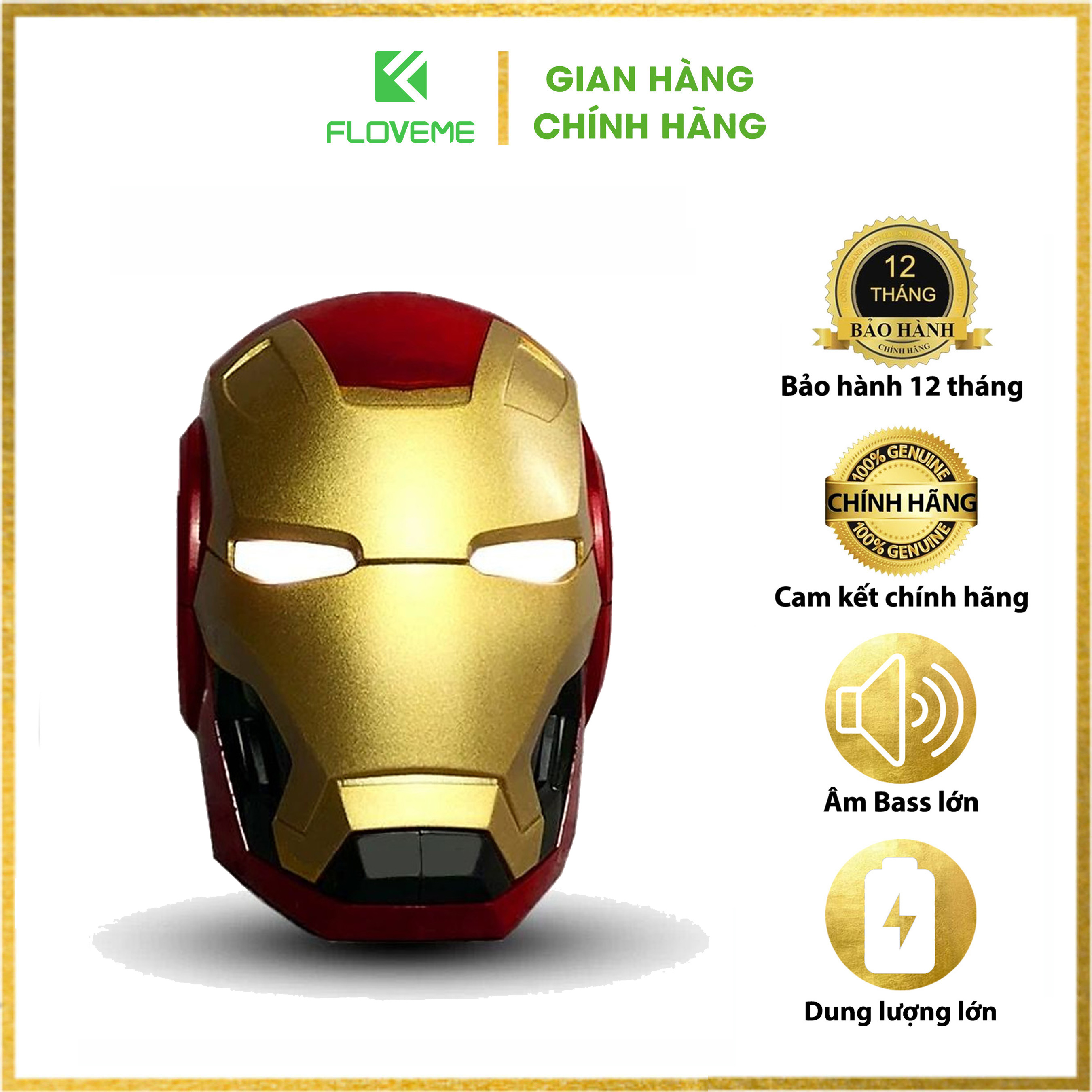 Loa Bluetooh Không Dây Siêu Bass Floveme MK 46 Iron Man Endgame Cầm Tay, Nghe Nhạc Cực Hay, Mắt Có Đèn Led, Gắn Thẻ Nhớ - Hàng chính hãng