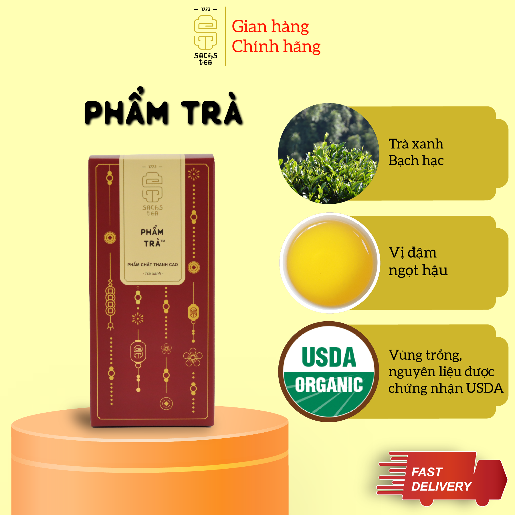 Trà xanh Bạch Hạc SACHS TEA 1773 chè hữu cơ thái nguyên phẩm trà cao cấp 100g/hộp