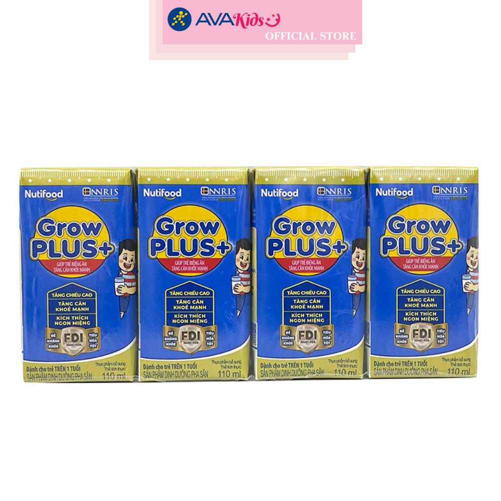 Thùng 48 hộp sữa pha sẵn Nutifood GrowPLUS+ xanh hương vani 110 ml cho trẻ biếng ăn (từ 1 tuổi)