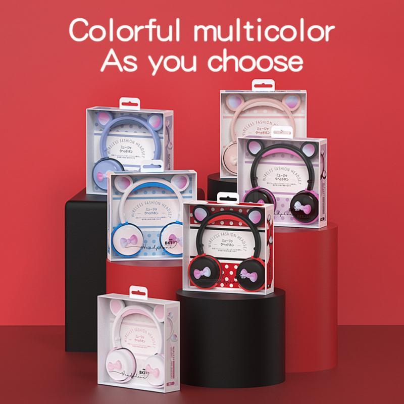 Tai Nghe Không Dây Dạ Quang Tai Nghe Bluetooth-Tương Thích Tai Nghe Chụp Tai Tai Gấu Hợp Thời Trang Dễ Thương Nhạc Điện Thoại Di Động Máy Tính Có Mic