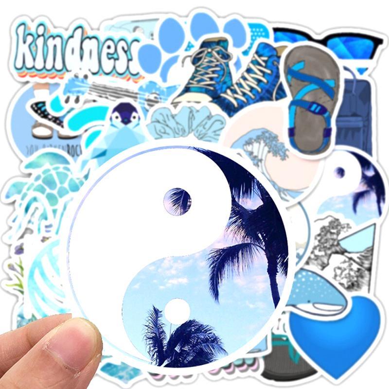 Bộ sticker Blue tone trang trí mũ bảo hiểm, đàn, guitar, ukulele, điện thoại laptop