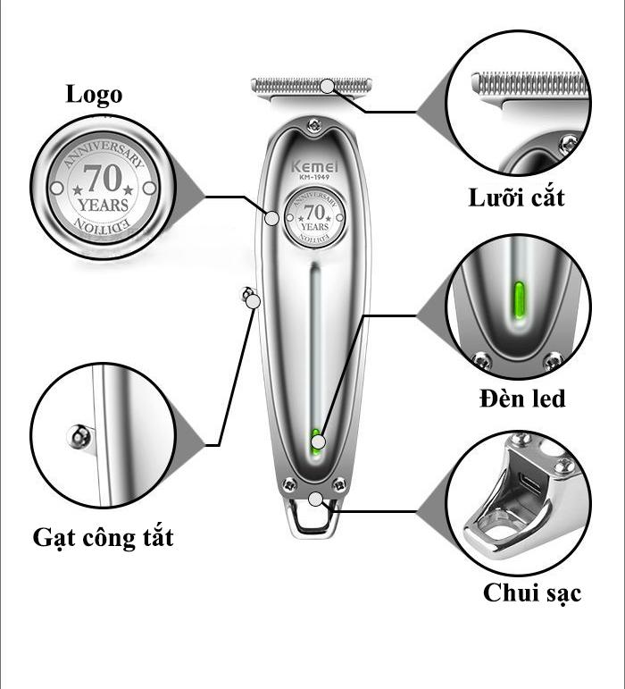 Bộ 2 tông đơ cắt tóc KemeI-1997 và chấn viền Kemei-1949 chuyên nghiệp không dây toàn thân là hợp kim nhôm cao cấp