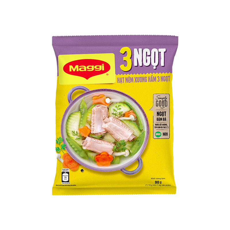 [Tặng 1 Chảo Không Dính MAGGI] Hạt Nêm MAGGI Xương Hầm 3 Ngọt Heo Gói 900g