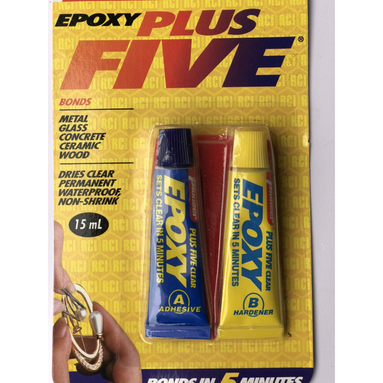 Keo dán A và B trong suốt Epoxy Plus Five (15ml) dán thủy tinh, nhựa, gỗ