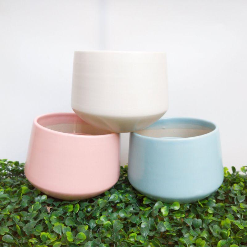 Chậu sứ trồng cây hình kim cương men trơn, trồng sen đá, cây văn phòng, cây phong thủy, gốm sứ Bát Tràng cao cấp