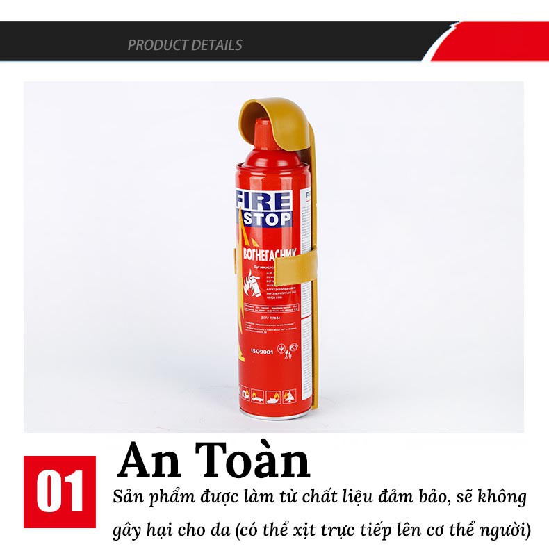 Bình chữa cháy mini cầm tay, dạng xịt, dùng cho xe ô tô Firestop – 500ml