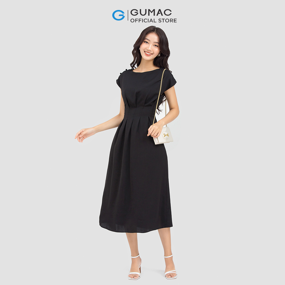 Đầm form A GUMAC LD0919 xếp ly eo thời thượng