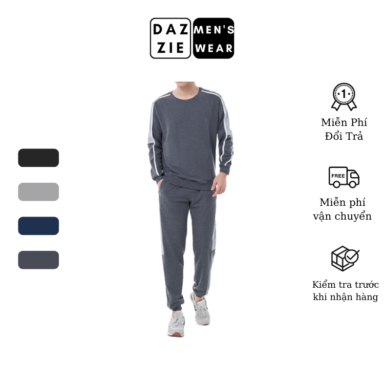 Bộ Quần Áo Thể Thao Nam Dài Tay DazzieMenwears chất Nỉ Da Cá Mềm mịn, Co dãn tốt