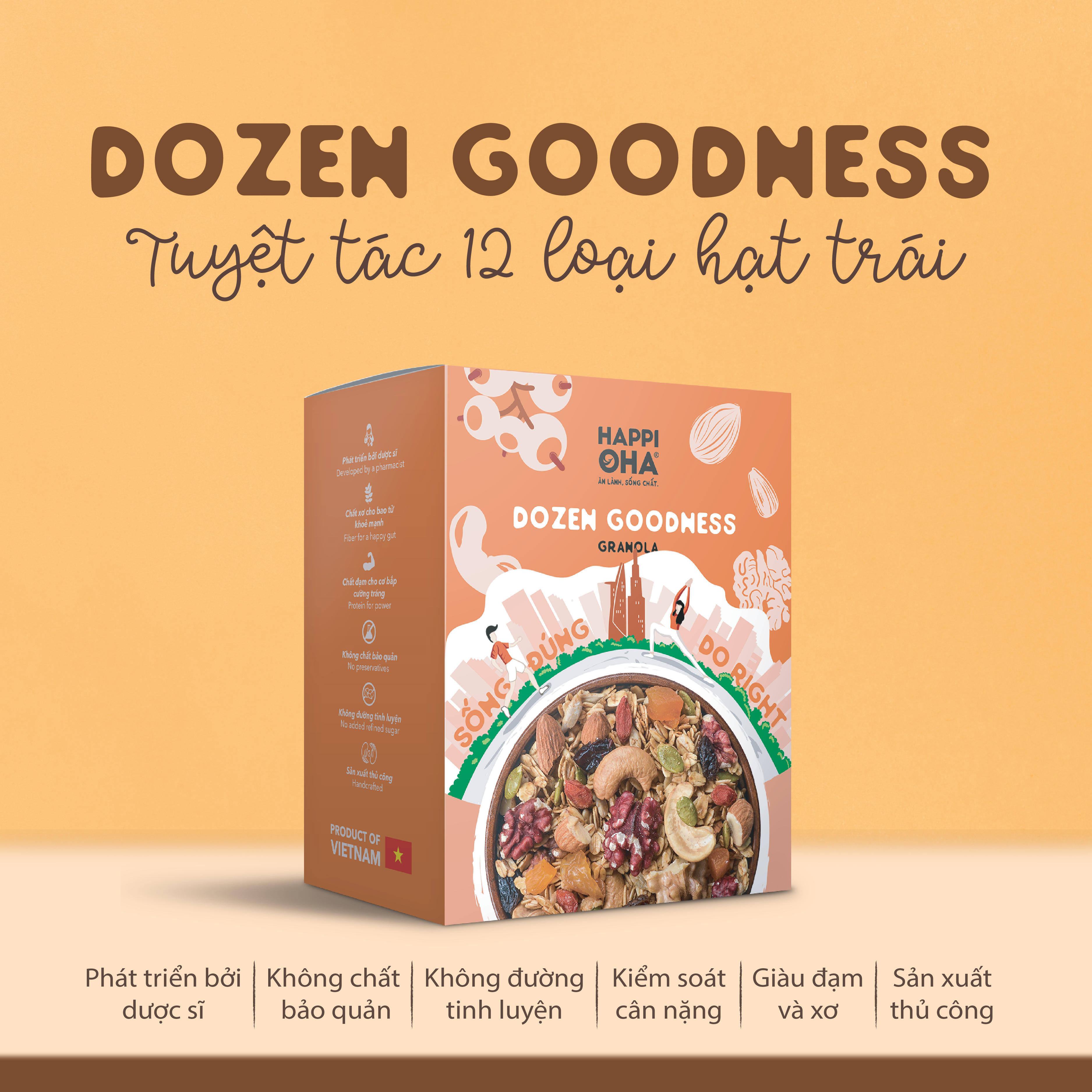 Ngũ cốc 12 loại hạt trái 400g (đặc biệt 2 loại óc chó) Không Đường Tinh Luyện - Dozen Goodness HAPPI OHA - Ngũ Cốc Yến Mạch Nguyên Hạt Ăn Kiêng/Ăn Sáng