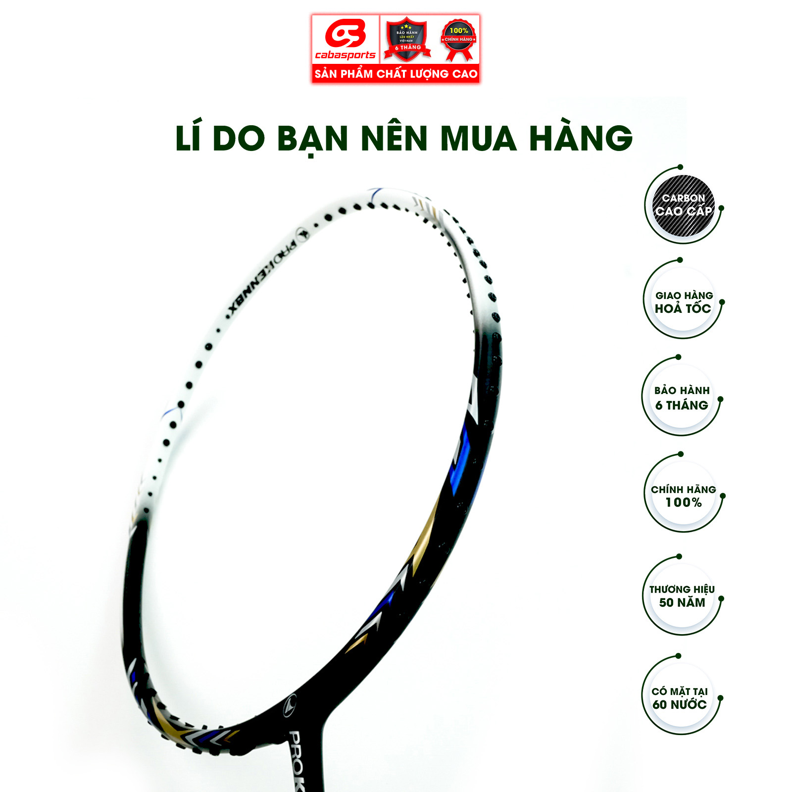 Vợt cầu lông Prokennex POWER PRO 704 chính hãng giá rẻ công thủ toàn diện - Đan 10kg Trắng Đen (1 cây)