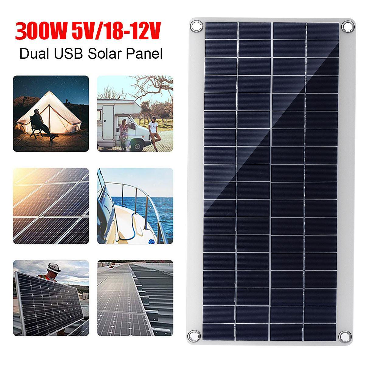 Bảng Điều Khiển Năng Lượng Mặt Trời 300W Sạc Nhanh Di Động Chống Nước Kép 12/5V DC USB Sạc Khẩn Cấp Bộ Sạc Pin Ngoài Trời Cho Du Thuyền RV Xe Hơi