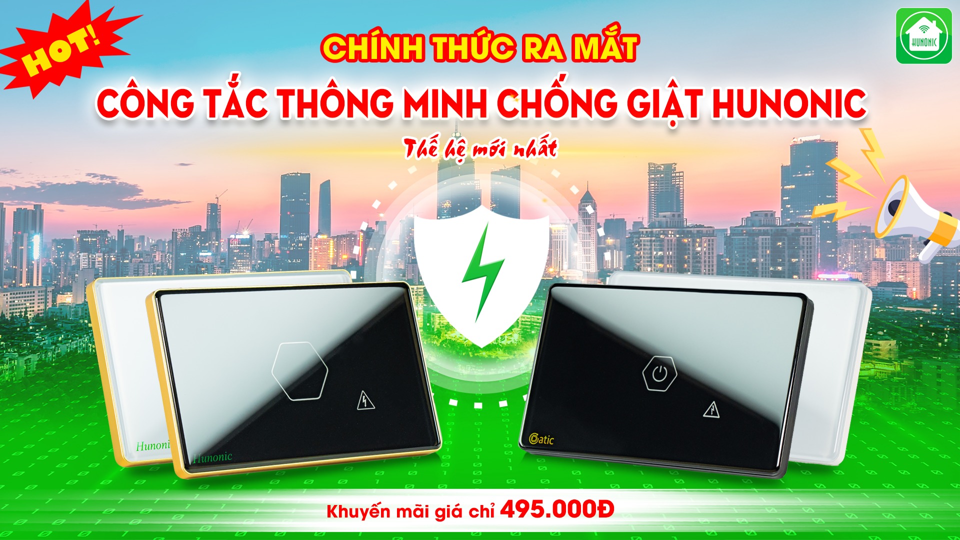 Hình ảnh [Chống Giật] [Công Nghệ Wifi] Công Tắc Chống Giật Bình Nóng Lạnh Hunonic Datic