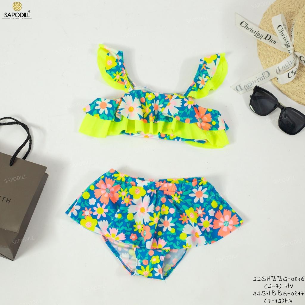 Bộ đồ bơi cho bé gái tay bèo cánh tiên phối quần giả váy dễ thương size 10-35kg vải nhập chống nắng cho bé