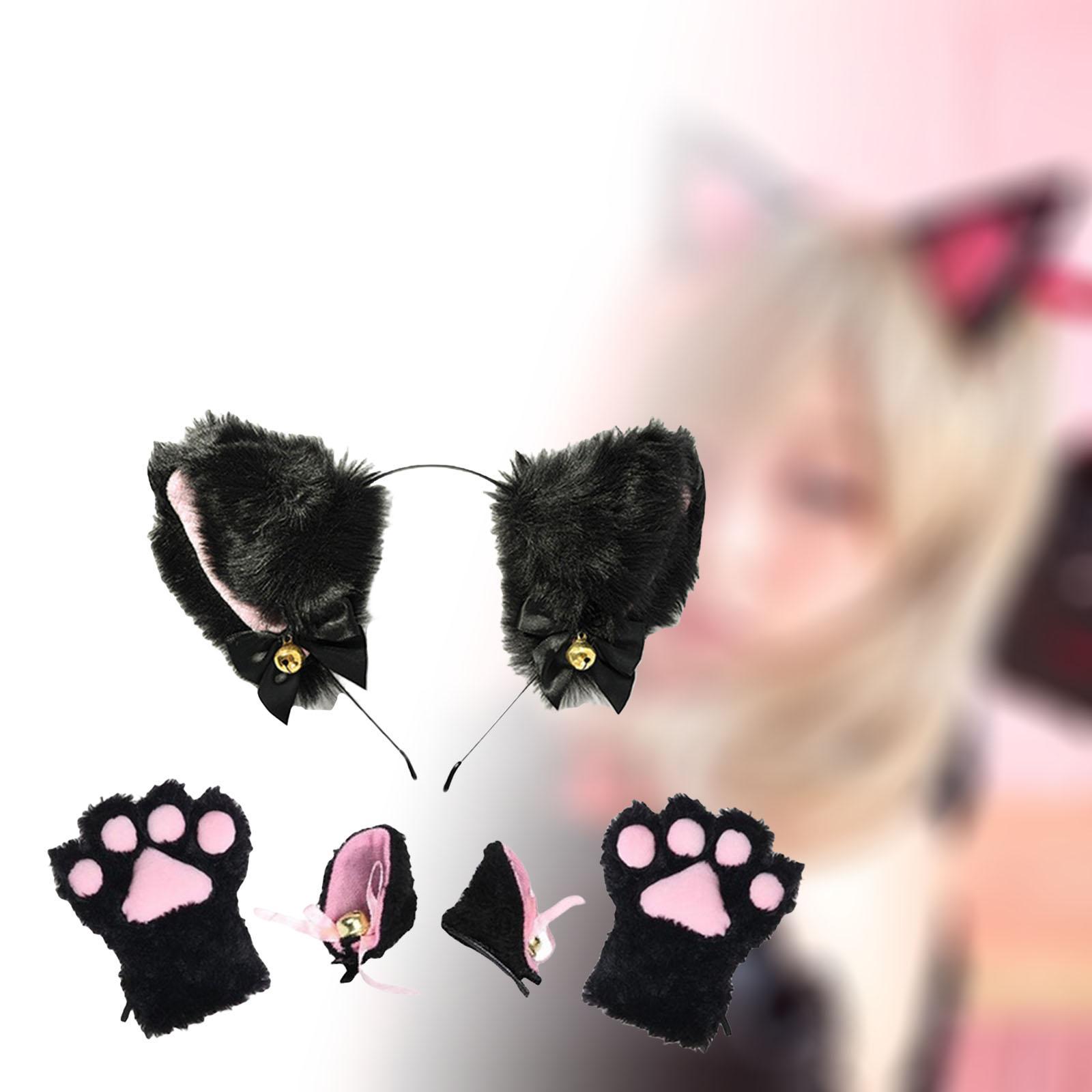 Faux Fur Cat Ears Headband and Claw  for Halloween Fancy Dress Props