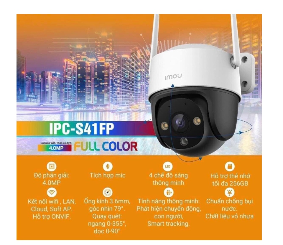 Camera wifi ngoài trời imou Cruiser SE 4MP IPC-S41FP 4.0 Megapixel, chống nước, xoay qua app, fullcolor màu ban đêm, có mic thu âm - Hàng chính hãng bảo hành 24 tháng