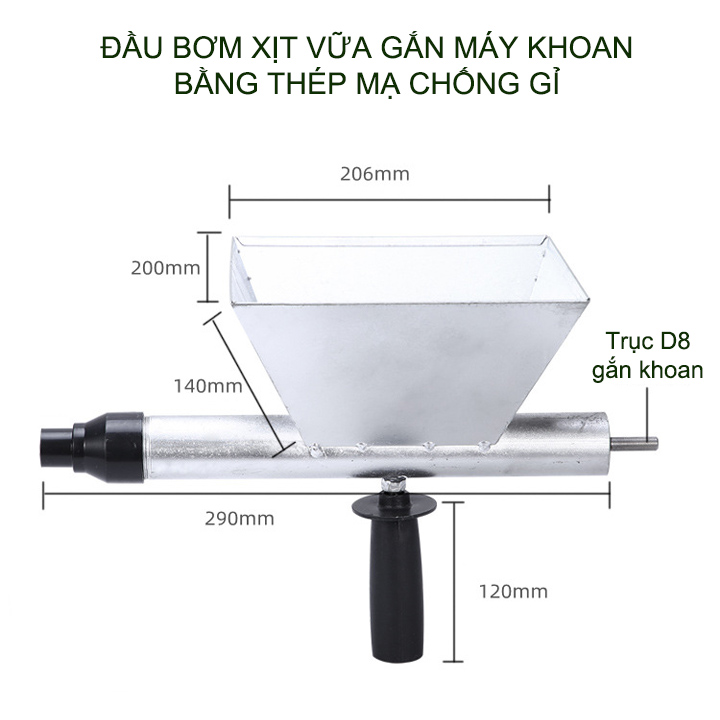Đầu phun xịt vữa cầm tay gắn máy khoan thông minh tiện dụng, bằng thép mạ chống gỉ