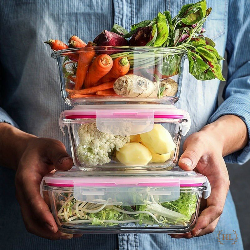 Hộp Thủy Tinh Vuông có nắp gài chắc chắc - hộp đựng thực phẩm