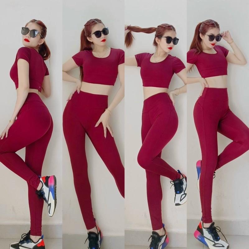 Bộ đồ tập yoga, tập Gym, aerobic nữ quần dài áo croptop có tăng kèm mút đệm áo chất siêu đẹp