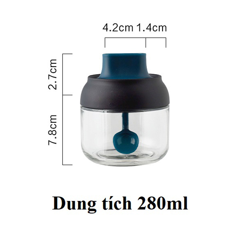 Hũ Thủy Tinh Đựng Gia Vị, Lọ Gia vị, Bình Đựng Gia Vị, Hũ Gia Vị Kiểu Mới 280ml JIMMEAL Cao Cấp Chống Nước, Ẩm Mốc, Côn Trùng (Màu Xanh) + Tặng Chổi Phết Dầu Ăn