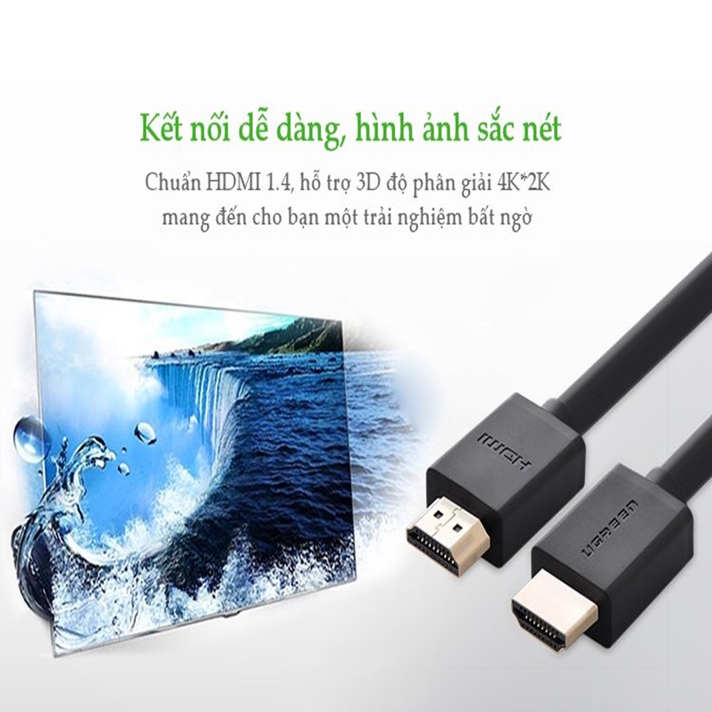 Cáp HDMI 2.0 Tròn Dẻo Hỗ Trợ 4K Ugreen HD104 - Dài 1m, 1,5m, 2m, 3m, 5m - Bảo hành chính hãng 18 tháng 1 đổi 1- Hàng Chính Hãng