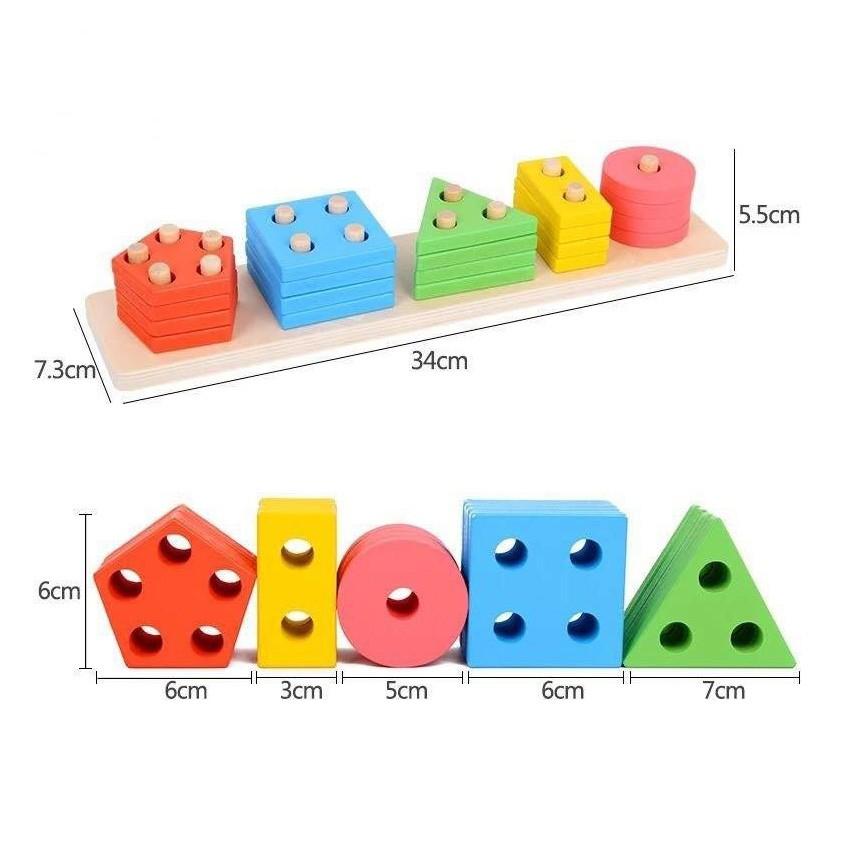 Đồ chơi gỗ Bộ Thả Cọc Phân Loại Hình Khối 3D