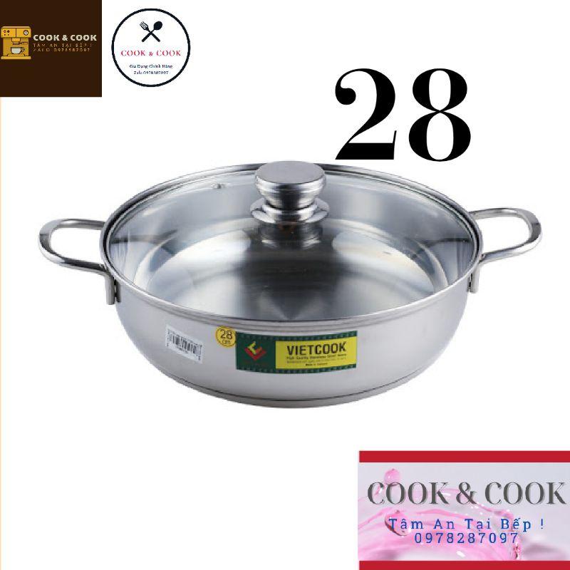 Nồi lẩu inox 3 đáy nắp kính size 26, 28 cm sử dụng trên bếp từ cao cấp