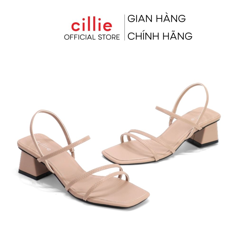 Giày sandal nữ quai ngang dây mảnh đế vuông cao 5cm chắc chân đi học đi làm Cillie 1011