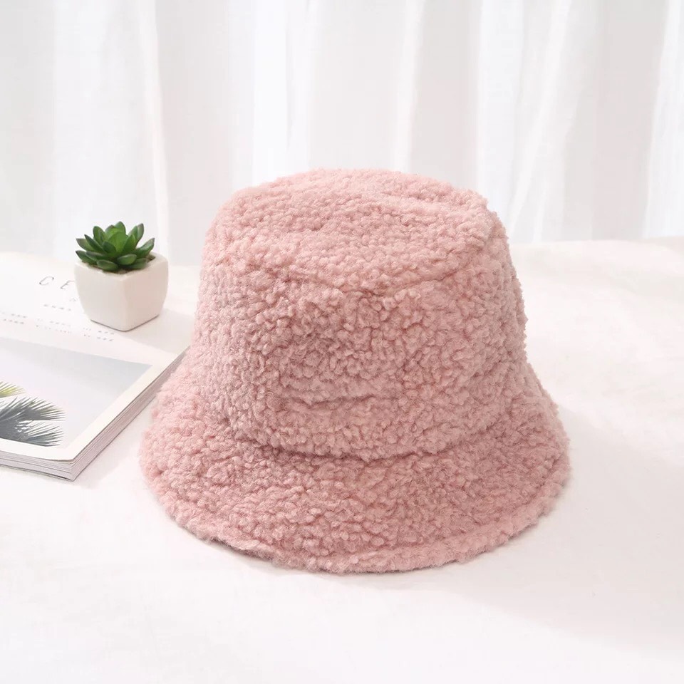 Mũ bucket lông cừu thu đông Autumn bucket hat - Mã BU007 - Hồng