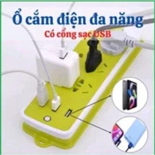 Ổ Cắm Điện Đa Năng Chống Giật Có 6 Ổ Cắm 3 Cổng USB Sạc Điện Thoại – Màu Xanh Lá Hàng Dây Điện Lớn, Ổ Dầy