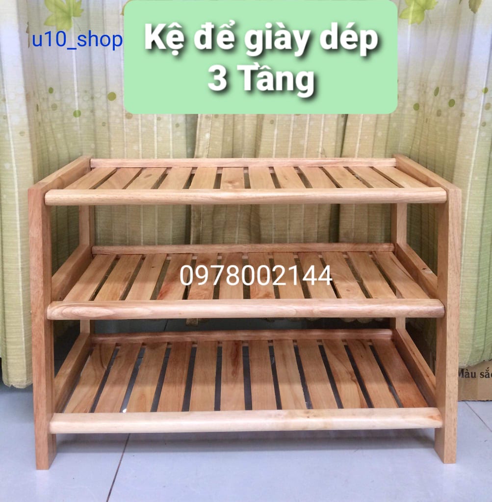 Kệ Để Giày Dép 3 Tầng Gỗ Cao Su