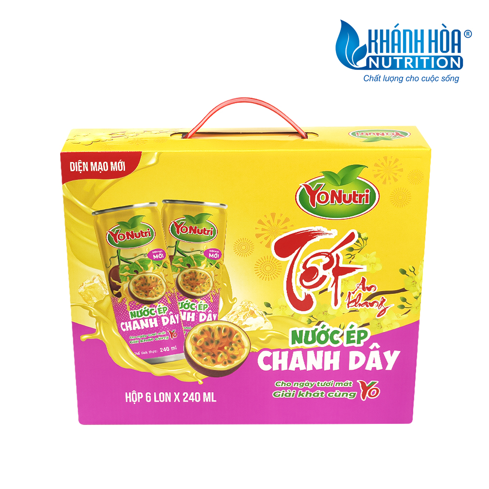 Hộp Quà TẾT Nước Ép Chanh Dây YoNutri - Hộp 6 lon x 240ml