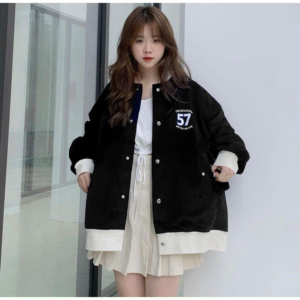 Áo Khoác Bomber Nhung Tăm 1 Lớp Form Unisex Nam Nữ Xinh