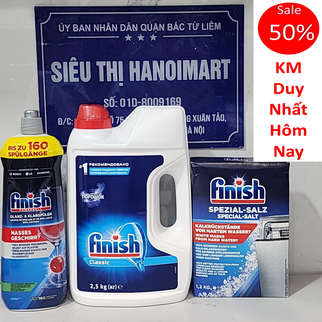 Combo Bột rửa bát Finish 2,5kg  Muối 1,2kg  Nước làm bóng 400ml – Combo bột 2.5kgmuối 1.2kgbóng750ml