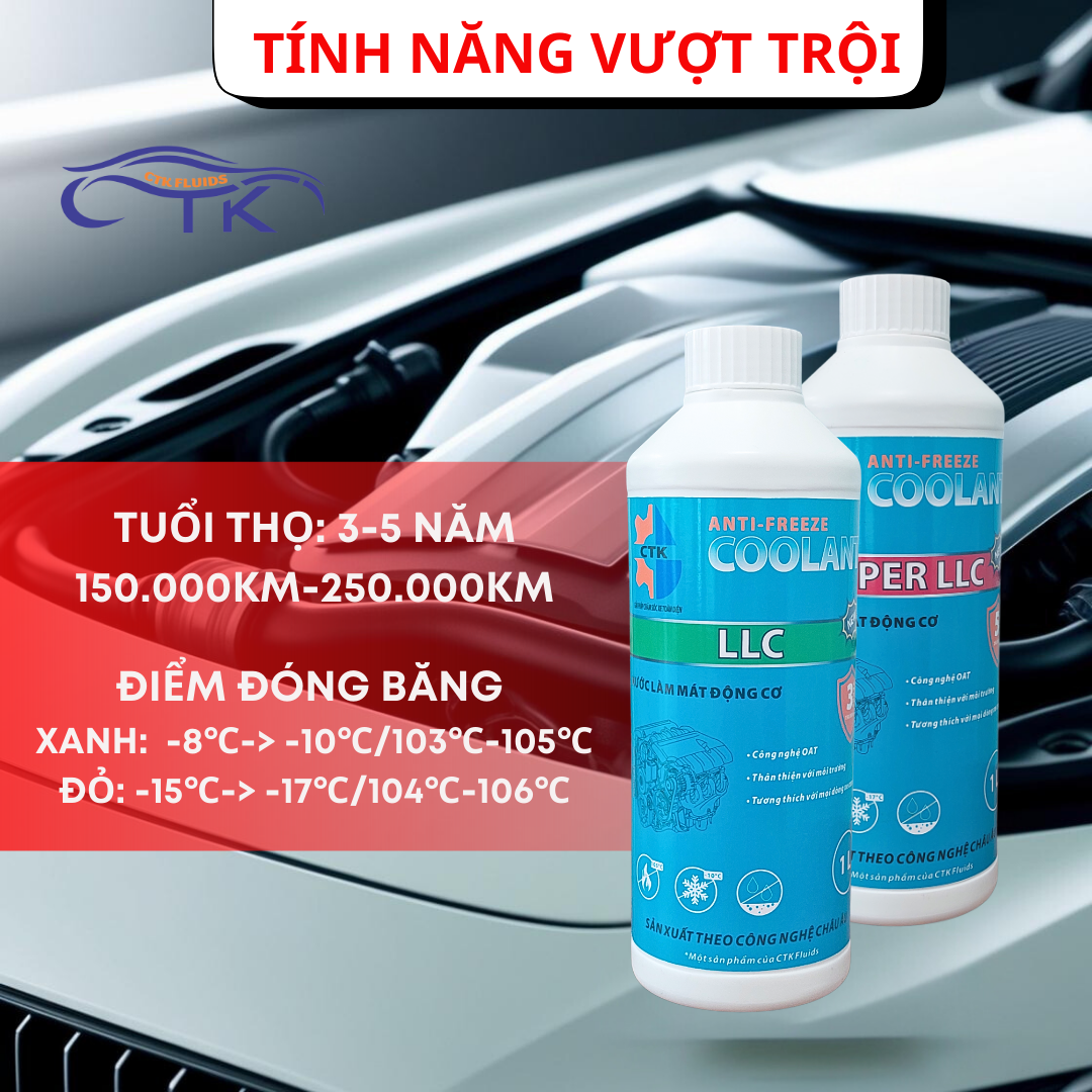 Nước Làm Mát Động Cơ Ô Tô CTK Chính Hãng Chất Lượng Cao, Khuyến Nghị Dùng Cho Cả Xe Điện, Giúp Bảo Vệ Động Cơ Lâu Dài