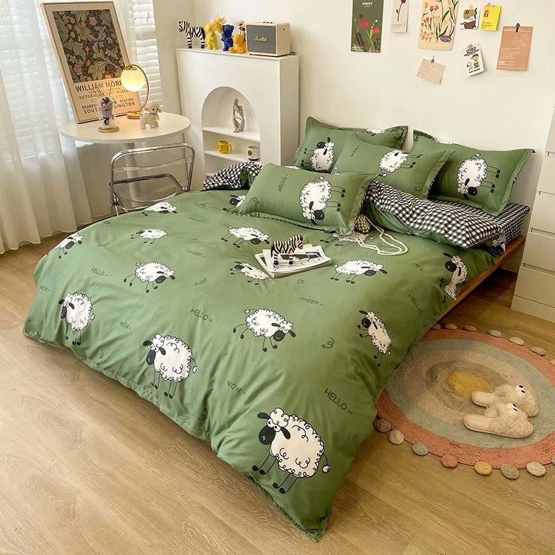 Bộ chăn ga gối Cotton Poly M2T bedding Cừu bông, vỏ chăn mền, drap giường và 2 vỏ gối