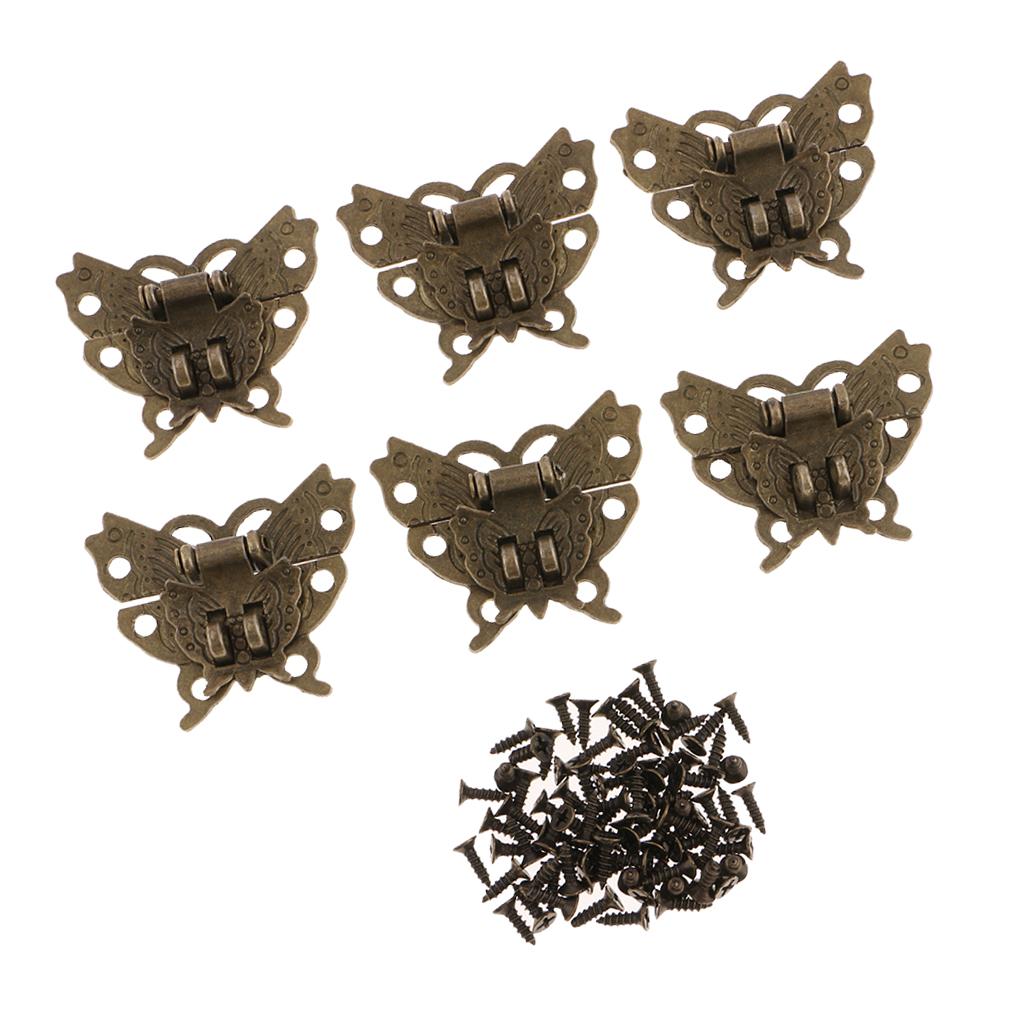 6pcs Antique Butterfly Latch Hasps Hinges with Screws for Wooden Jewelry Box