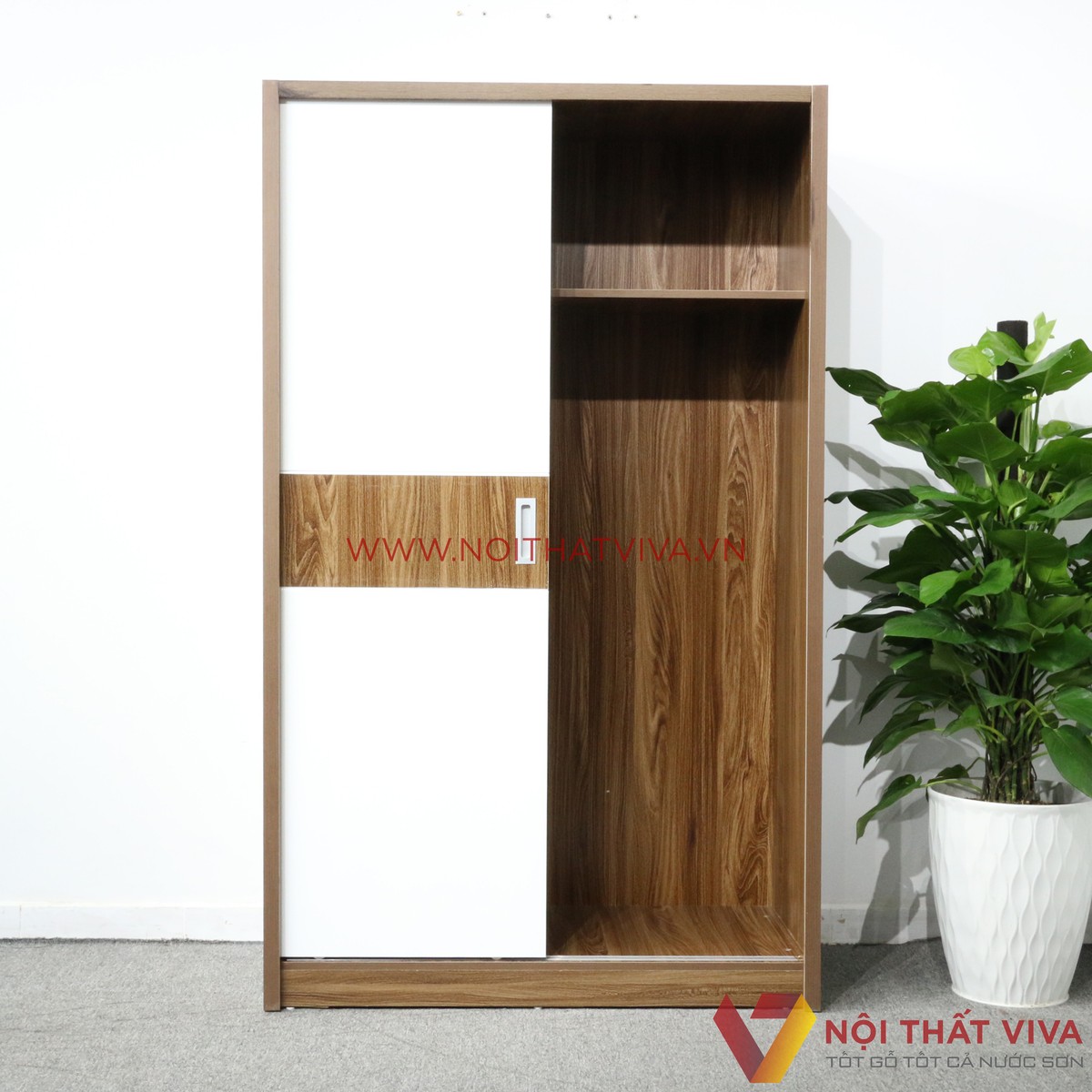 Tủ Áo Cửa Lùa 1m2X2m Gỗ MDF Melamine Màu Óc Cánh Trắng Đẹp Giá Rẻ